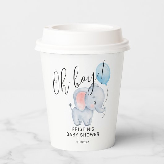 Baby Olifant & Blue Balloon Baby shower Papieren Bekers (Achterkant)