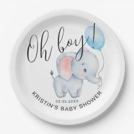 Baby Olifant & Blue Balloon Baby shower Papieren Bordje