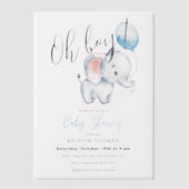 Baby Olifant & Blue Balloon Baby shower Vellum Uitnodigingen (Voorkant)