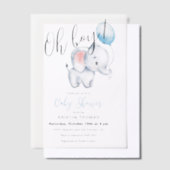 Baby Olifant & Blue Balloon Baby shower Vellum Uitnodigingen (Offset)