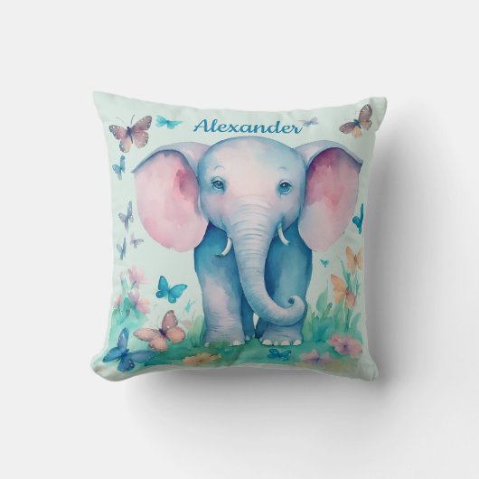 Baby Olifant Blue gepersonaliseerd Kussen (Voorkant)