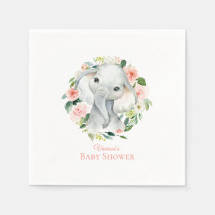 Baby Olifant Blush Roze Bloemen Baby shower Servet