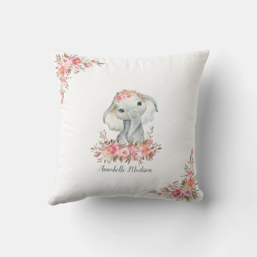 Baby Olifant Boho Chic Waterverf Kussen (Achterkant)