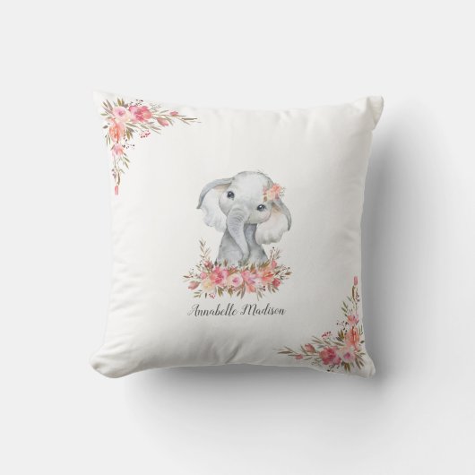 Baby Olifant Boho Chic Waterverf Kussen (Voorkant)