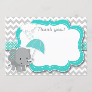 Baby Olifant Boy Baby shower Blauwgroen bedankje Kaart