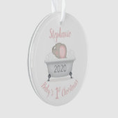 Baby olifant bubble bad meisje eerste kerst ornament (voorkant)