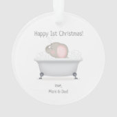 Baby olifant bubble bad meisje eerste kerst ornament (achterkant)