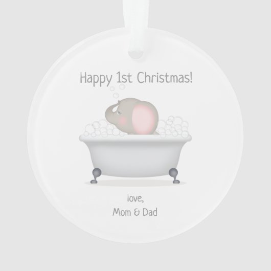 Baby olifant bubble bad meisje eerste kerst ornament (achterkant)