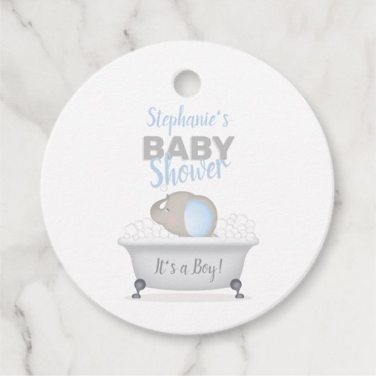 Baby Olifant Bubble Bath Boy Baby shower Bedankjes Labels (Voorkant)