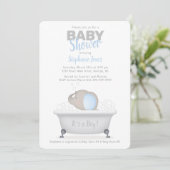 Baby Olifant Bubble Bath Boy Baby shower Kaart (Staand voorkant)