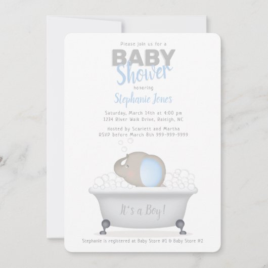 Baby Olifant Bubble Bath Boy Baby shower Kaart (Voorkant)