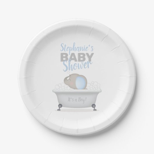 Baby Olifant Bubble Bath Boy Baby shower Papieren Bordje (Voorkant)
