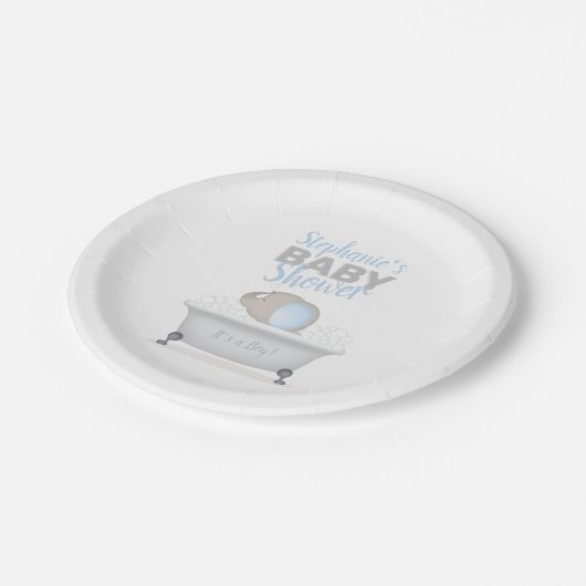 Baby Olifant Bubble Bath Boy Baby shower Papieren Bordje (Gekanteld)