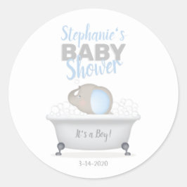 Baby Olifant Bubble Bath Boy Baby shower Ronde Sticker