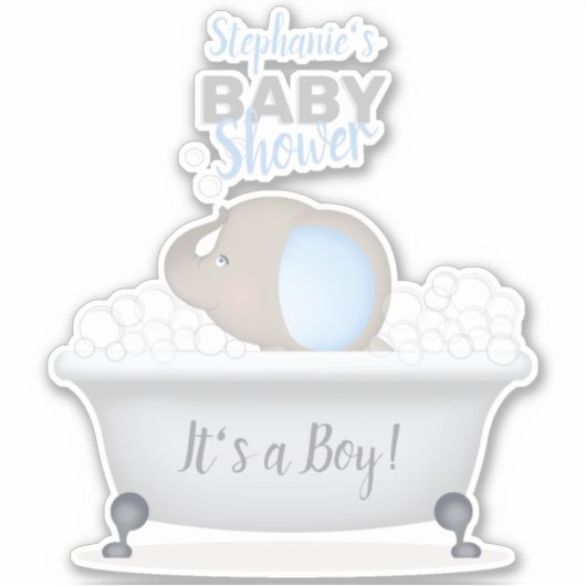 Baby Olifant Bubble Bath Boy Baby shower Sticker (Voorkant)