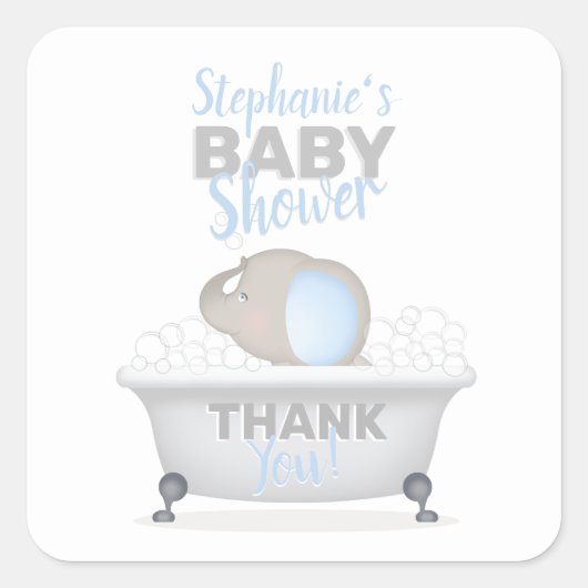 Baby Olifant Bubble Bath Boy Baby shower Vierkante Sticker (Voorkant)
