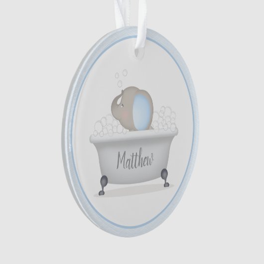 Baby Olifant Bubble Bath Eerste Kerstmis Ornament (voorkant)
