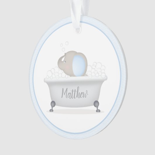Baby Olifant Bubble Bath Eerste Kerstmis Ornament (voorkant)