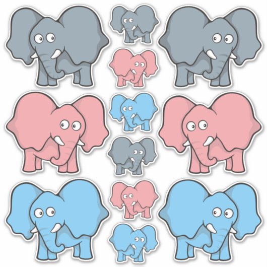 Baby Olifant Cartoons Iconen Set Sticker (Voorkant)