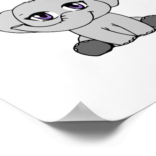 Baby Olifant Chibi-Stijl Poster (Hoek)