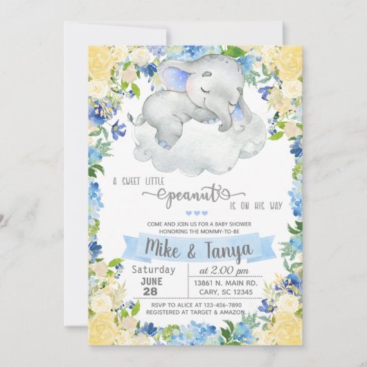 Baby olifant & cloudboy baby shower-uitnodiging. kaart (Voorkant)