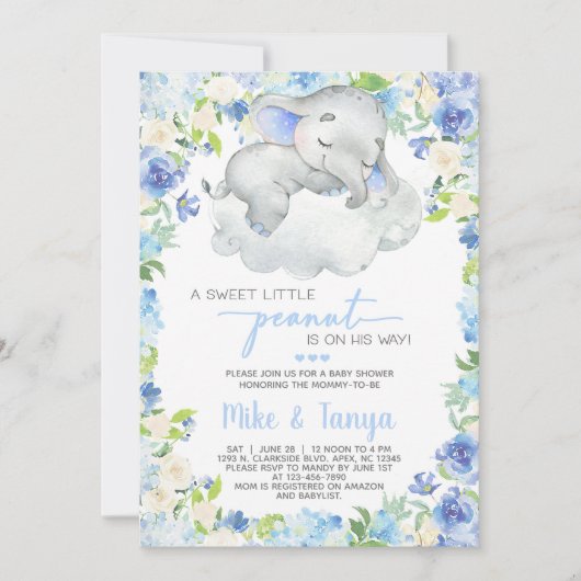 Baby olifant & cloudboy baby shower-uitnodiging. kaart (Voorkant)