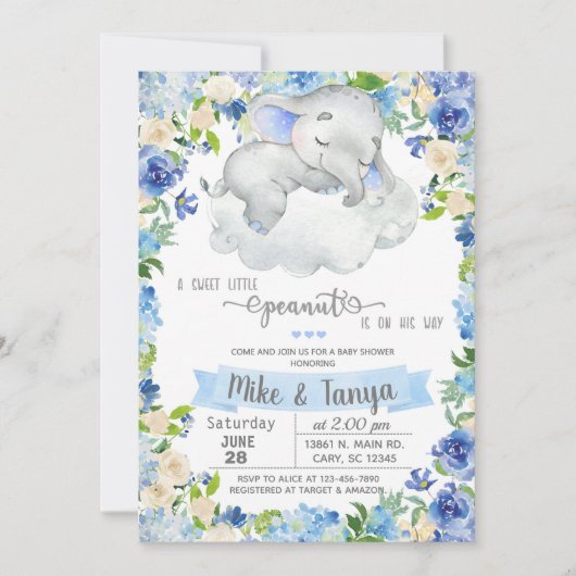 Baby olifant & cloudboy baby shower-uitnodiging. kaart (Voorkant)