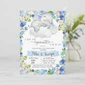 Baby olifant & cloudboy baby shower-uitnodiging. kaart (Staand voorkant)