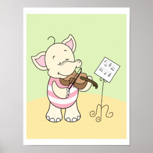 Baby olifant die het Violin Poster speelt