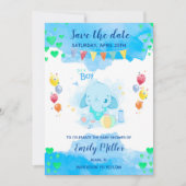 Baby olifant douche redt datum save the date (Voorkant)