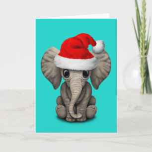 Baby olifant draagt een kerstmuts feestdagen kaart