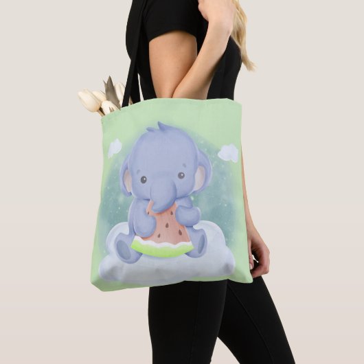 Baby Olifant Eet Watermeloen Tote Bag (Dichtbij)