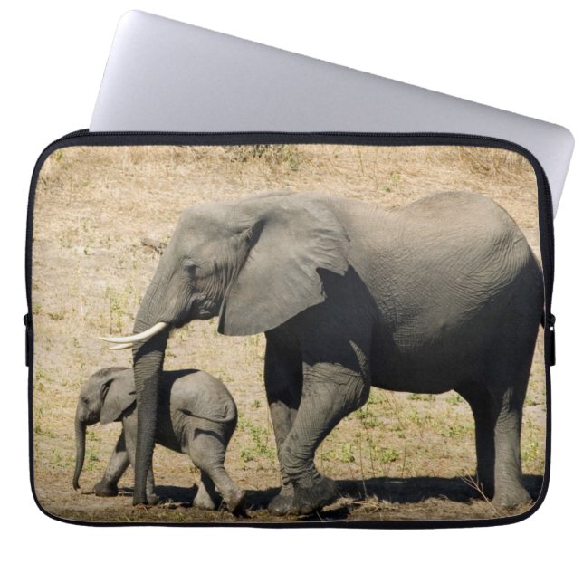 Baby-olifant en moeder laptop sleeve (Voorkant)