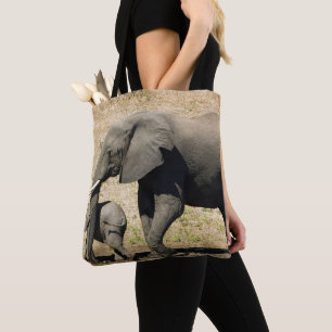 Baby-olifant en moeder tote bag