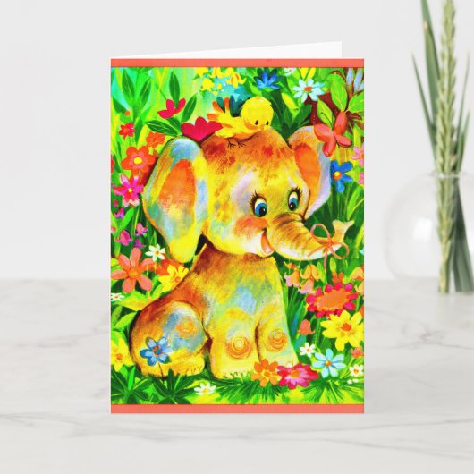 baby olifant en vogel kaart (Voorkant)