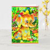 baby olifant en vogel kaart (Gele Bloem)