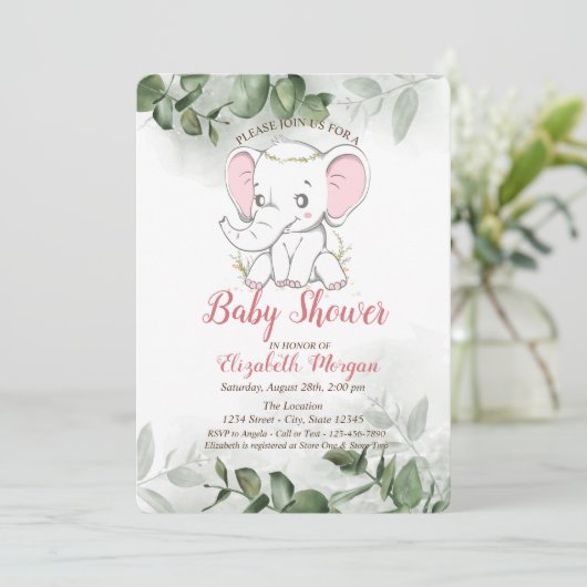 Baby olifant, Eucalyptus Greenery Baby shower Kaart (Staand voorkant)