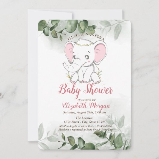 Baby olifant, Eucalyptus Greenery Baby shower Kaart (Voorkant)