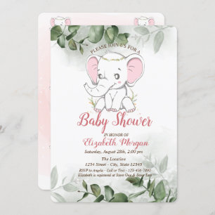 Baby olifant, Eucalyptus Greenery Baby shower Kaart