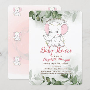 Baby Olifant,Eucalyptus Groene Baby Shower Kaart