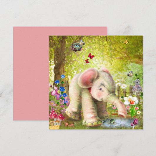 Baby Olifant Fantasie Plat Kaart (Voorkant / Achterkant)