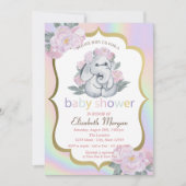 Baby olifant, Floral, holografisch Baby shower Kaart (Voorkant)