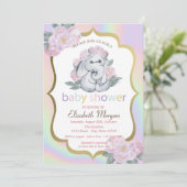 Baby olifant, Floral, holografisch Baby shower Kaart (Staand voorkant)