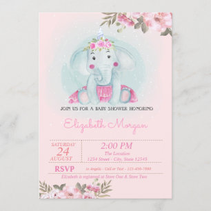 Baby olifant, FloralCrown Baby shower Kaart