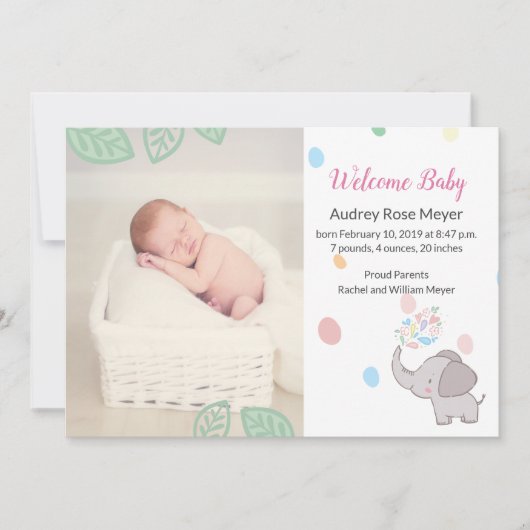 Baby Olifant Geboorte Aankondiging (Voorkant)