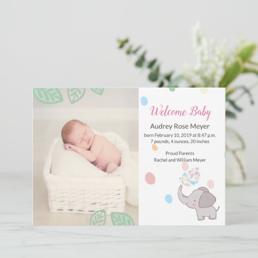 Baby Olifant Geboorte Aankondiging (Staand voorkant)