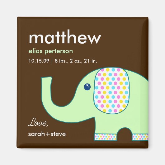 Baby Olifant Geboorte Aankondiging Magneet (Voorkant)