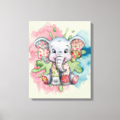 Baby Olifant Geborduurde Bloempatjes Elke Kind Canvas Afdruk (Voorkant)
