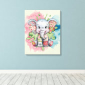 Baby Olifant Geborduurde Bloempatjes Elke Kind Canvas Afdruk (Insitu (Houten vloer))
