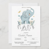 Baby Olifant Glitter Zilver Baby shower Kaart (Voorkant)